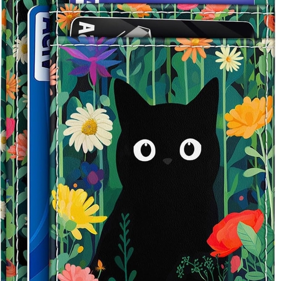 Floral Cat Card Holder with ID Window - Picture 3 of 4